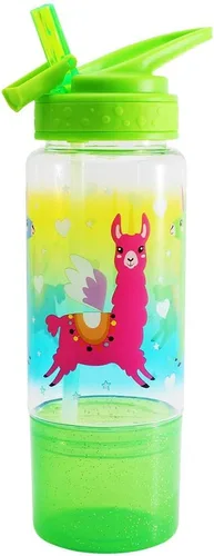Vista 5 de Botella para beber agua para niños de 18 onzas, sin BPA, tapa con popote abatible, fácil de abrir, ligera, compartimento para aperitivos, botella