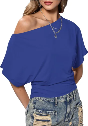 Vista 24 de SweatyRocks Women's Off The Shoulder Tops Asymmetrical Summer Going Out Top Negro