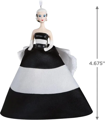 Vista 5 de Hallmark Keepsake Adorno navideño 2021, Barbie blanco y negro para siempre, porcelana y tela