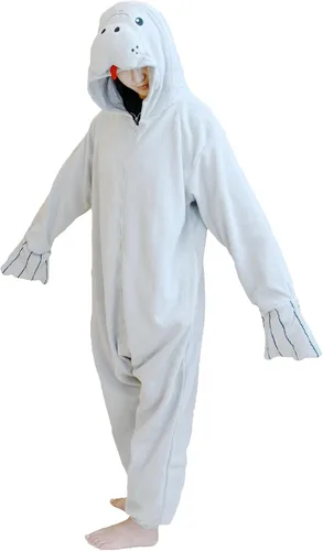 Vista 5 de Pijama unisex de una pieza de manatí para adultos, disfraz de animal de felpa para Halloween, Navidad, para mujeres y hombres