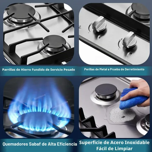 Vista 2 de Placa de cocina de gas de 12 pulgadas, estufa de 2 quemadores, estufa de acero inoxidable integrada con parte superior convertible de gas