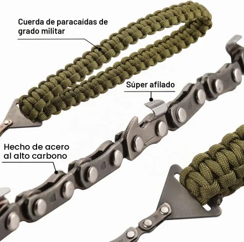 Vista 4 de Sierra de bolsillo con mango de paracord de 36 pulgadas, sierra de mano de cadena larga de 16 dientes, corte rápido de madera y árboles