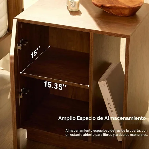 Vista 5 de FLEXISPOT Mid-Century Modern Nightstand with Charging Station, Walnut, Left