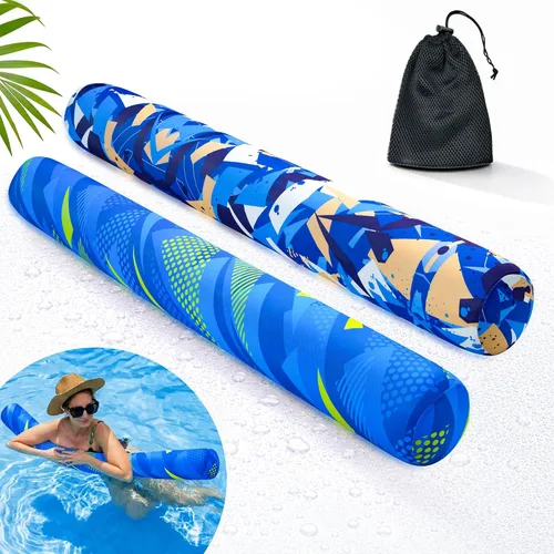 Vista 6 de Fideos inflables para piscina, paquete de 2 de tela suave de secado rápido cubiertos, fideos flotadores grandes para piscina, flotadores premium