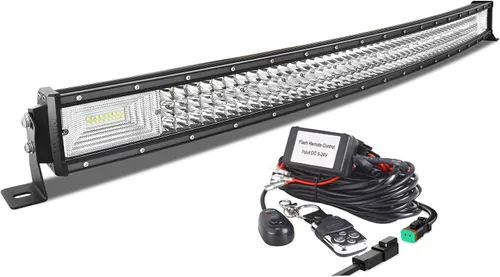 Vista 10 de AUXTINGS 22 inch Curved LED Light Bar with Remote Controller Wiring Harness,270W Triple Row Spot Flood Beam,Strobe Flash Work Light Driving