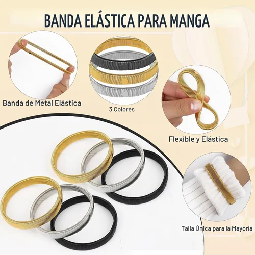 Vista 4 de Coolrunner 6 piezas antideslizantes elásticos para camisas de manga de brazaletes metálicos para ligas elásticas de banda
