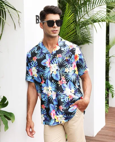 Vista 9 de MRIGNT Men's Hawaiian Shirt Short Sleeves Printed Button Down Summer Beach Shirts