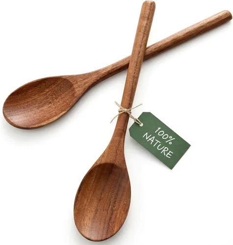 Vista 8 de HAKSEN Cucharas de madera, 6 cucharas de sopa de madera de 9 pulgadas para comer, mezclar, agitar, cuchara de mango largo para estilo japonés