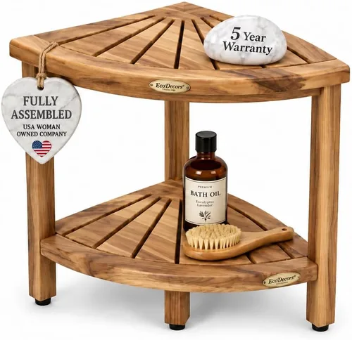 Vista 8 de EcoDecors Snazzy Corner Banco Taburete Asiento Silla de Ducha Impermeable de Madera de Teca Para Ducha Interior Proporciona Seguridad