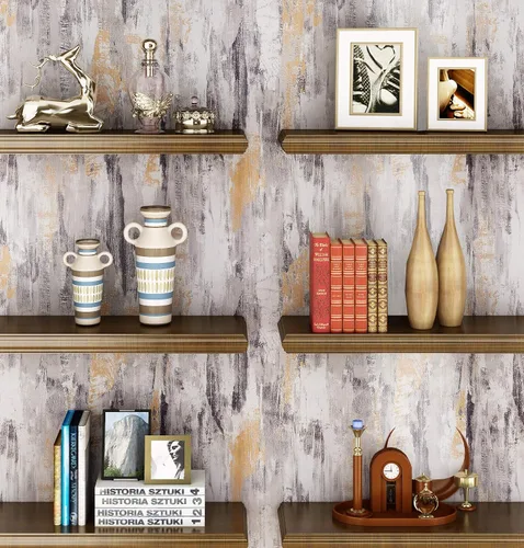 Vista 6 de Livelynine Papel tapiz de hormigón metálico para despegar y pegar para dormitorio, papel de contacto de concreto de vinilo para paredes, papel tapiz