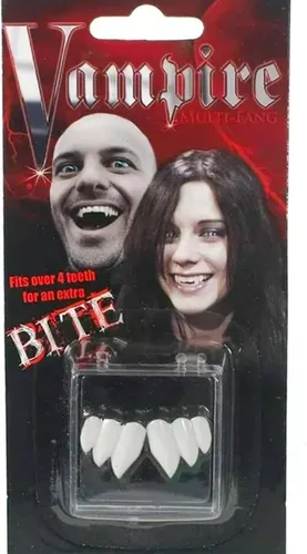 Vista 2 de Billy Bob colmillos de vampiro artificiales para disfraz de Halloween.