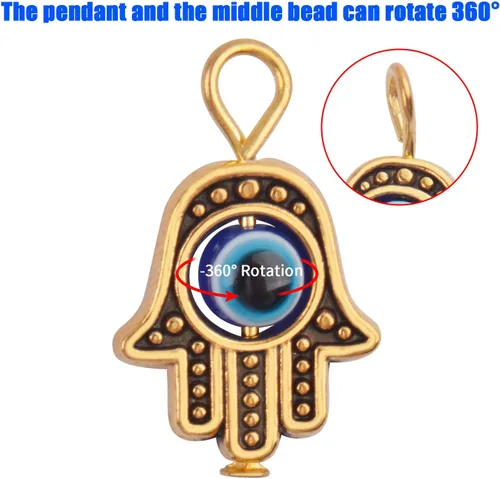 Vista 4 de 30 dijes antiguos de mano de Hamsa contra el mal de ojo de Fátima, accesorios de joyería para collares, pulseras, suministros de manualidades