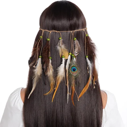 Vista 5 de Diadema de plumas indias, disfraz tribal nativo americano, vestido con plumas para mujeres y niñas