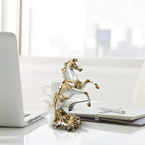 Vista 2 de DreamsEden Estatua de caballo de cría, escultura de semental salvaje, figura de resina de polietileno pintada a mano para decoración de oficina