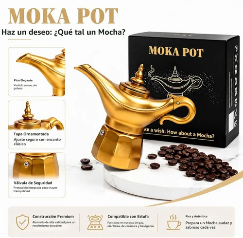 Vista 4 de Cafetera, olla moka para café italiano y cubano, cafetera Greca, cafeteras, 6 tazas de espresso Plateado