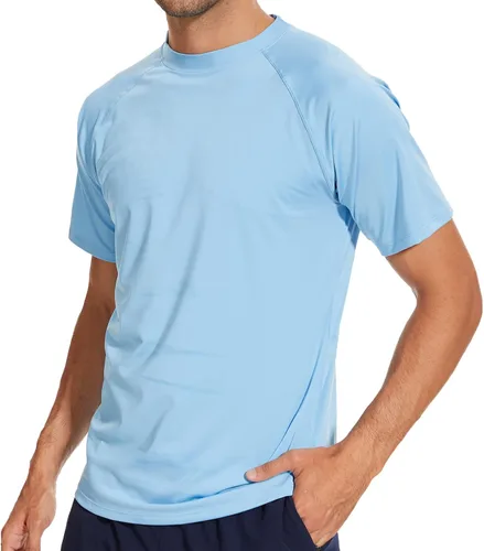 Vista 12 de Arcweg Rashguard Men Swim Short Sleeves Diving UV Protection UPF 50+ Elastic Rash Vest Loose Fit Top Swimming Quick Drying