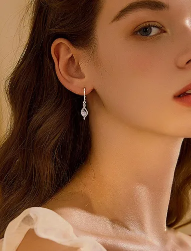 Vista 3 de Aretes colgantes de plata de ley con diseño de corazón y infinito para mujer