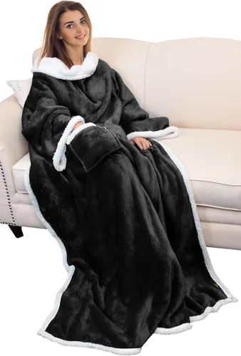 Vista 18 de Catalonia - Manta de forro polar tipo sherpa con mangas, súper suave, cálida y cómoda, de gran tamaño, de forro polar y microplush, con mangas