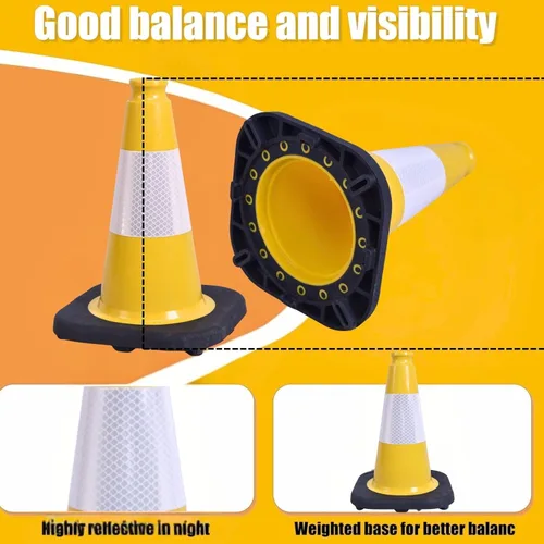 Vista 4 de BESEA Paquete de 4 conos de tráfico amarillos de 12 pulgadas con collar reflectante de 4 pulgadas, conos de seguridad de PVC resistentes con base