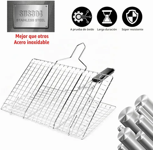 Vista 2 de Cestas de parrilla de pescado para asar al aire libre, barbacoa plegable de acero inoxidable, accesorios de parrilla con mango extraíble, cesta