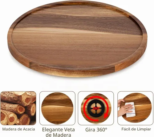 Vista 6 de Hanobe Lazy Susan - Bandeja redonda de madera para tocadiscos de 12 pulgadas