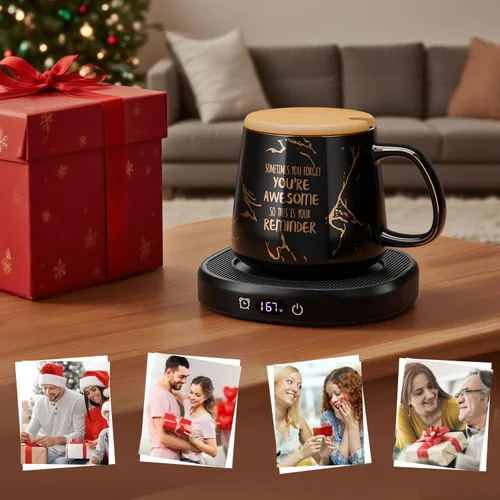 Vista 7 de Calentador de taza de café, You are Awesome Taza con calentador de café, calentador eléctrico de taza de café para escritorio 8H apagado automático