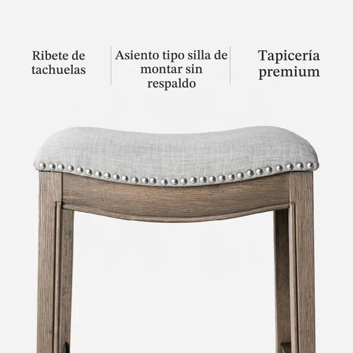 Vista 4 de Maven Lane Adrien Backless Bar Stool, Grey Frame & Fabric, 31" Crema