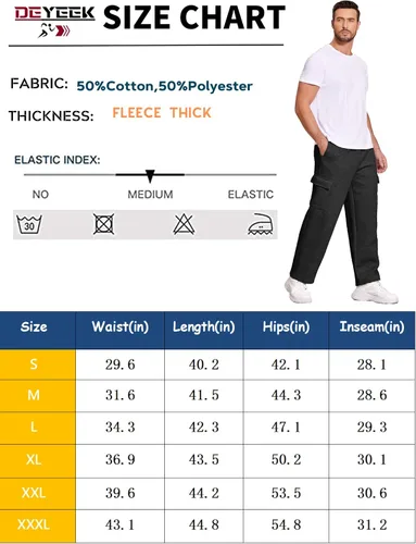 Vista 7 de Deyeek Pantalones deportivos con forro polar para hombre, pantalones deportivos de carga con parte inferior abierta, pantalones deportivos
