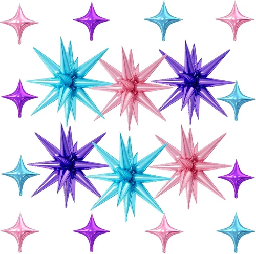 Vista 45 de 18 globos de estrella rosa, globo rosa bebé con 6 globos de estrella en explosión de 22 pulgadas, 12 globos de aluminio de cuatro estrellas
