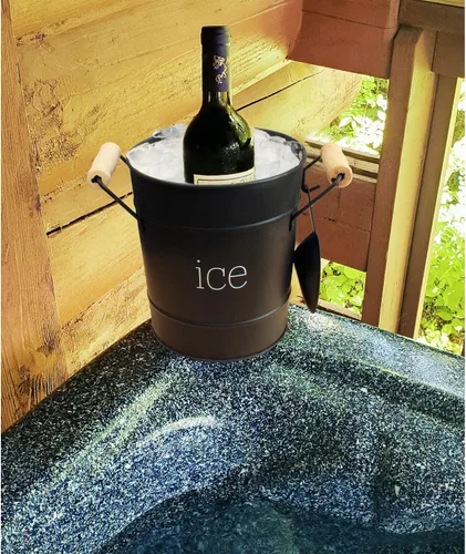 Vista 5 de AuldHome Design Cubo de hielo esmaltado de granja (negro); servidor de hielo de metal aislado estilo retro