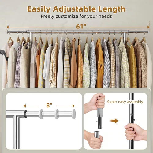 Vista 4 de Simple Trending Perchero resistente con carga de 450 libras, perchero para colgar ropa, perchero con ruedas y estantes, para el dormitorio, cuarto