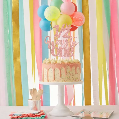 Vista 4 de 1 pieza 1/2 Half Way to One Cake Topper Glitter Half Way to Go Cake Pick Happy 6 Meses Birthday Cake Decor for Baby Happy 6 months Birthday Party