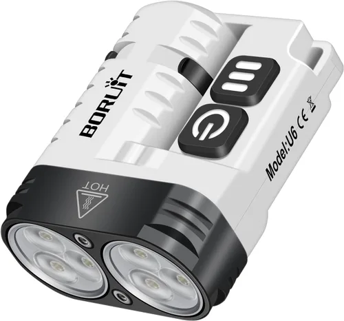 Vista 13 de BORUIT Mini llavero U10, funciona con pilas AA, magnética y clip negro y blanco