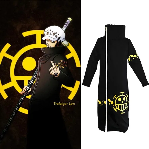 Vista 4 de Disfraz de anime Trafalgar Law de una pieza para cosplay abrigo y sombrero capa de anime uniforme de Halloween cosplay para adultos y niños