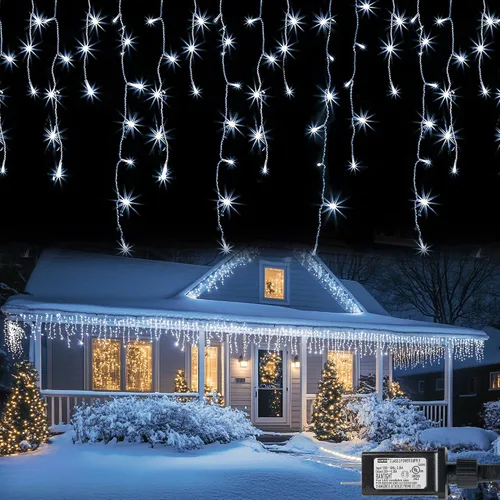 Vista 10 de Dazzle Bright Luces de carámbano de Navidad, 88.5 pies, 1080 LED, 8 modos, cortina de luces con 180 gotas, tira de luces de Navidad para decoración