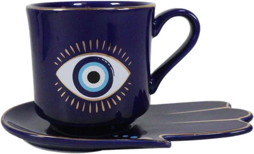 Vista 5 de Ebros Gift Wicca Occult Evil Eye Of Providence With Hamsa Quirología Quirología Palmistry Taza de café Taza de té con platillo Juego de vasos Wicca