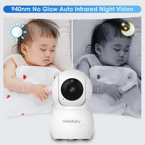 Vista 4 de HelloBaby Monitor de bebé con cámara y audio, pantalla LCD IPS, monitor de video sin WiFi, visión nocturna infrarroja, pantalla de temperatura