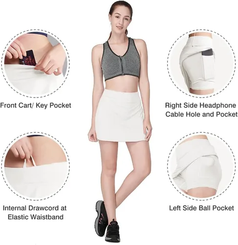 Vista 4 de Faldas de tenis para mujer, de cintura alta, atléticas, para entrenamiento, golf, con bolsillos, pantalones cortos integrados, faldas deportivas