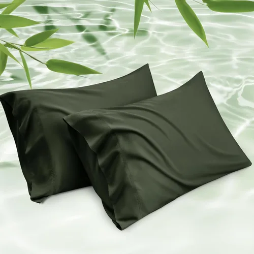 Vista 32 de Bedsure Fundas de almohada de tamaño estándar, fundas de almohada refrescantes, rayón derivado de bambú, color gris oscuro, juego de 2, fundas