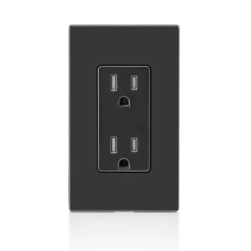 Vista 2 de Leviton 15 Amp Decora Receptáculo de pared doble resistente a manipulaciones, T5325-E, Negro