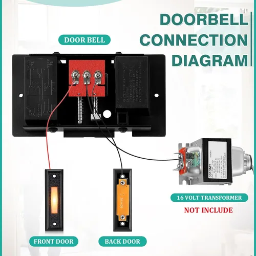 Vista 3 de Saillong Kit de timbre de puerta con cable, 2 botones de timbre iluminados de 16 V 10 VA con dos notas para timbre delantero, puerta trasera y Negro