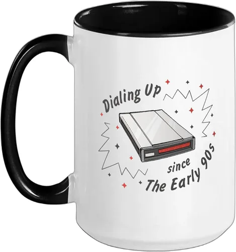 Vista 11 de 90s Nostalgia Retro 90s Dial Up Internet Vintage Ceramic Mug, Black/White, 11oz
