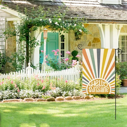 Vista 3 de AVOIN colorlife Bandera de jardín clásica de Hello Sunshine de 12 x 18 pulgadas, doble cara exterior, fiesta de verano, vacaciones, arpillera