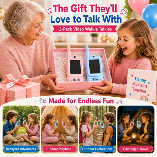 Vista 2 de Walkie Talkies de video para niños, paquete de 2 recargables con pantalla
