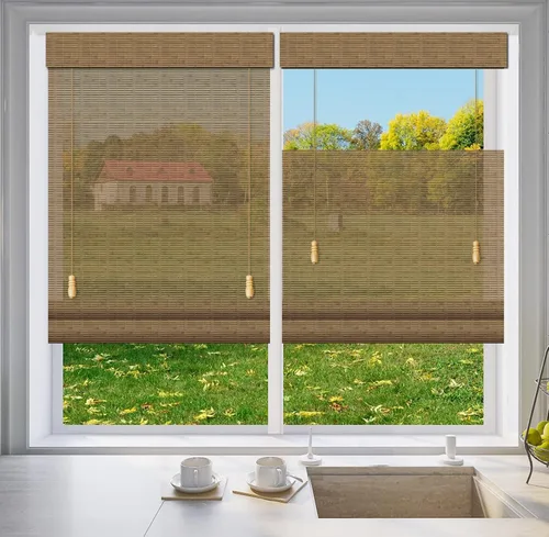 Vista 10 de LETAU Cortinas romanas de bambú para ventana, de arriba hacia abajo, abajo hacia arriba, de madera, filtrado de luz de bambú, patrón 1