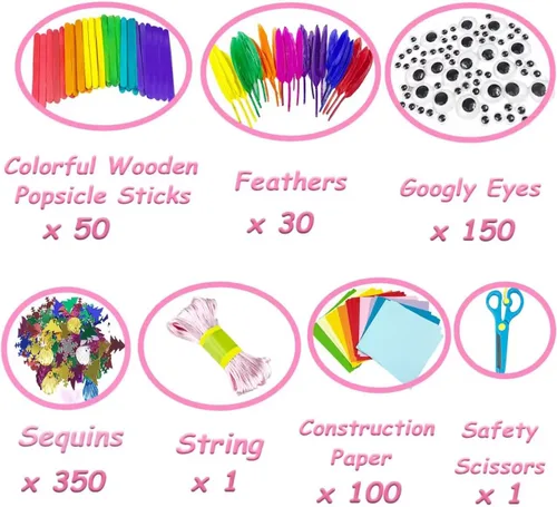 Vista 3 de VLUSSO Kit de Suministros de Artes y Manualidades de 3000 Piezas para Niñas de 8 a 12 Años con Limpiadores de Tubos, Cuentas, Manualidades