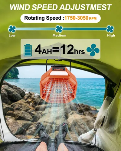 Vista 3 de Taingwei Ventilador portátil con control remoto para batería de litio BLACK+DECKER de 20 V, ventilador de camping con 3 ajustes de velocidad