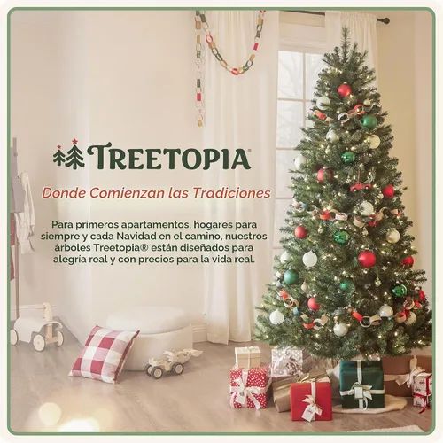Vista 7 de Treetopia Grand Evergreen Fir - Árbol de Navidad artificial para interiores, preiluminado con luces LED transparentes, ramas con bisagras