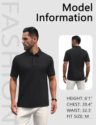 Vista 4 de MAGNIVIT Camisas polo de manga corta para hombre, camisas de golf atléticas que absorben la humedad, camisa casual de algodón con cuello de 3 botones