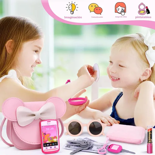 Vista 4 de Bolso de niña para juego de simulación con juguetes de maquillaje, juguetes de bolso para niñas pequeñas de 3, 4, 5, 6, 7 años de regalo, bolso